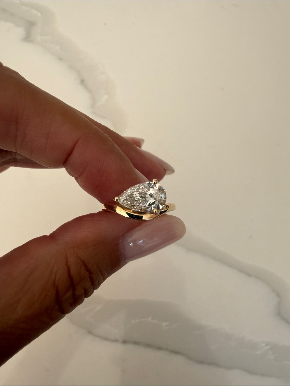 Gold Pear-Cut Solitaire Ring with diamond  -Women Jewelry 10k 1.5 carat lab